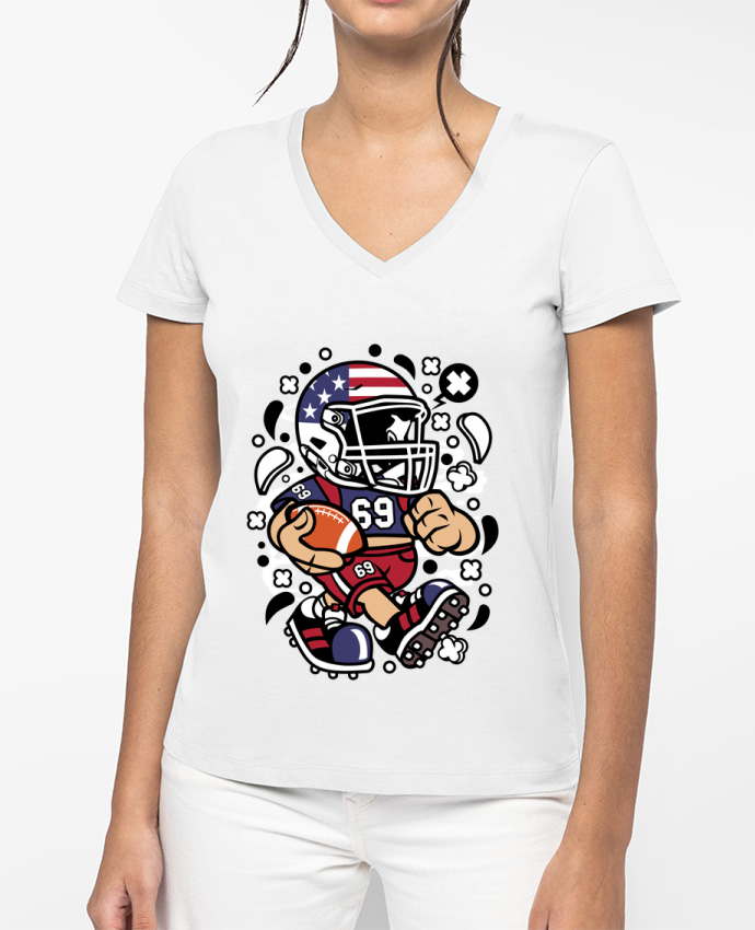 T-shirt écoresponsable col V femme Football Américain Cartoon By